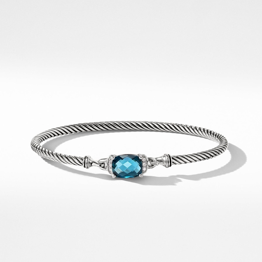 David Yurman Elegant Silver Bracelet with Blue Gemstone